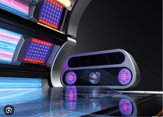 Detailansicht der roten Beauty-LEDs und des Gesichtsbräuners der Megasun P9S